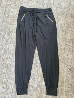 Women’s Black Jogger Pants with Gold Zippers